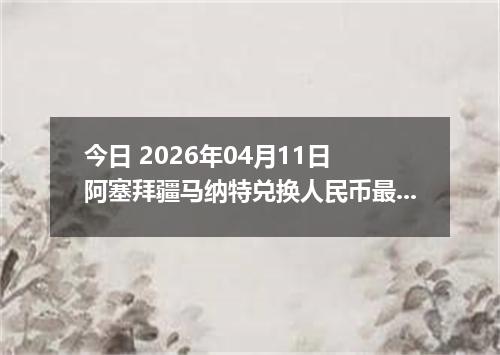 今日 2026年04月11日 阿塞拜疆马纳特兑换人民币最新汇率行情